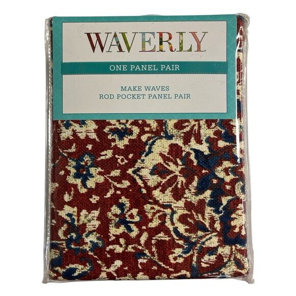 Waverly Window Curtain Panel Pair Make Waves Red Tabriz Rod Pocket Drape 50sx84 - Picture 1 of 8
